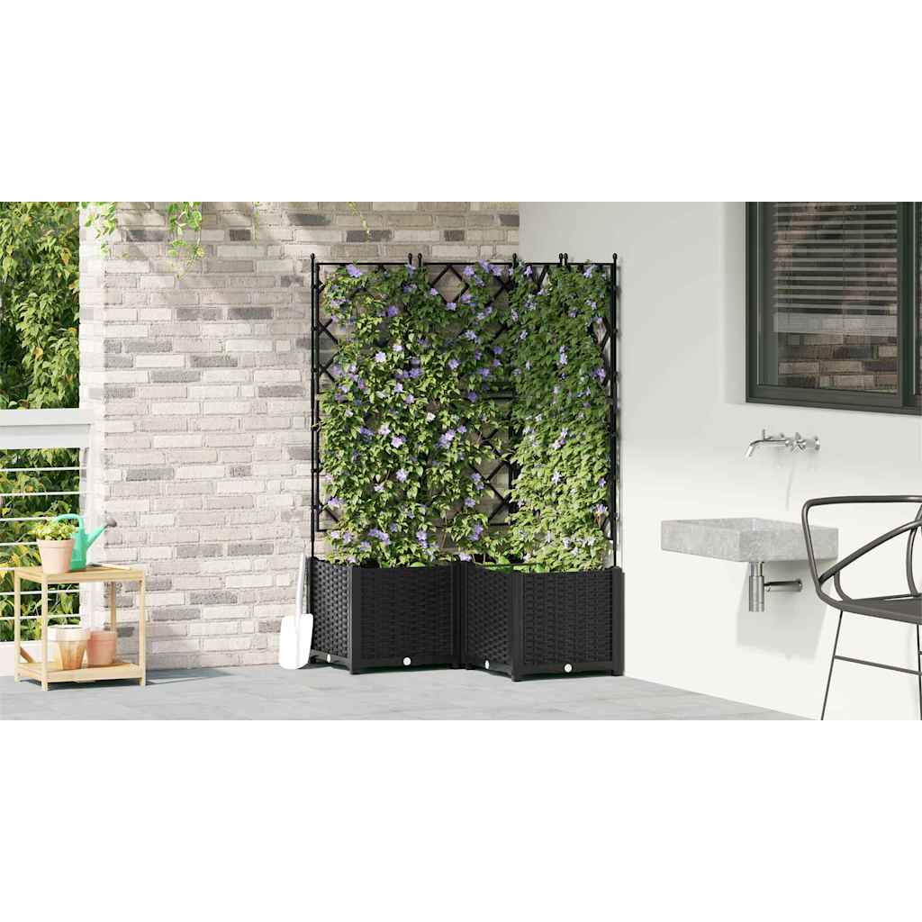 Garden Planter with Trellis 3 pcs Black 80 x 80 x 143 cm PP