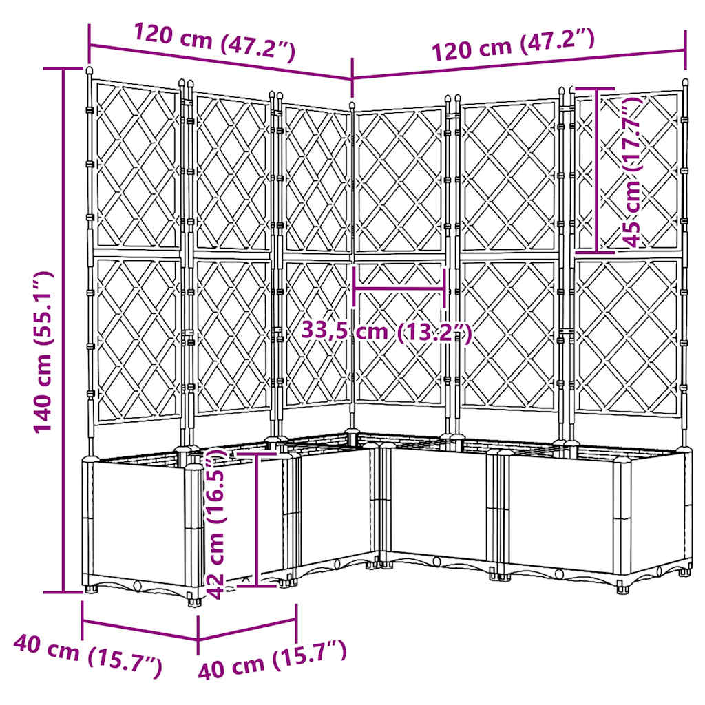Garden Planter with Trellis 5 pcs Black 120 x 120 x 143 cm PP