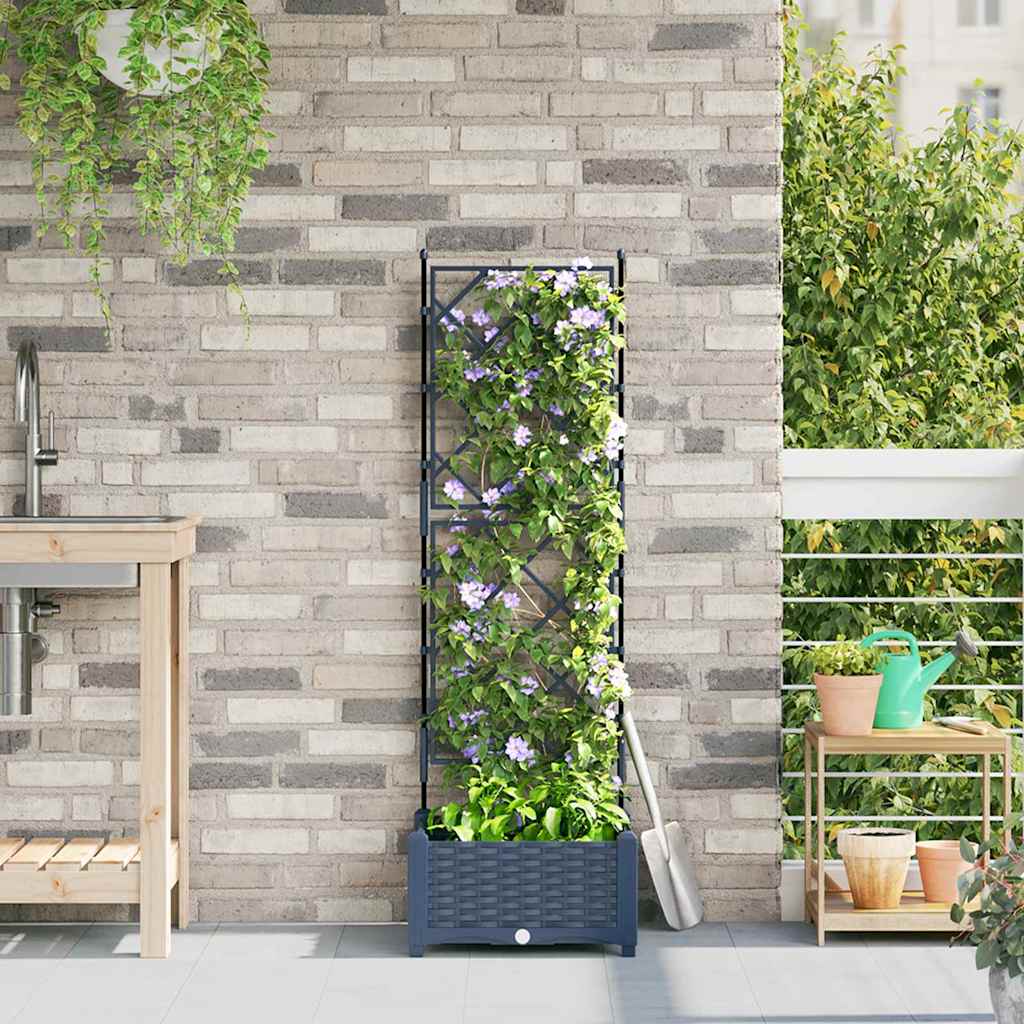 Garden Planter with Trellis Grey 40 x 40 x 125.5 cm PP