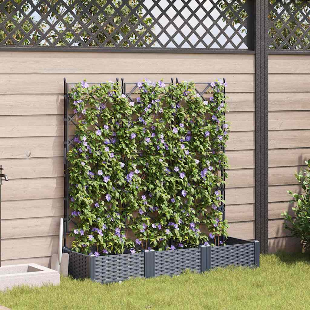 Garden Planter with Trellis 3 pcs Grey 120 x 40 x 125.5 cm PP