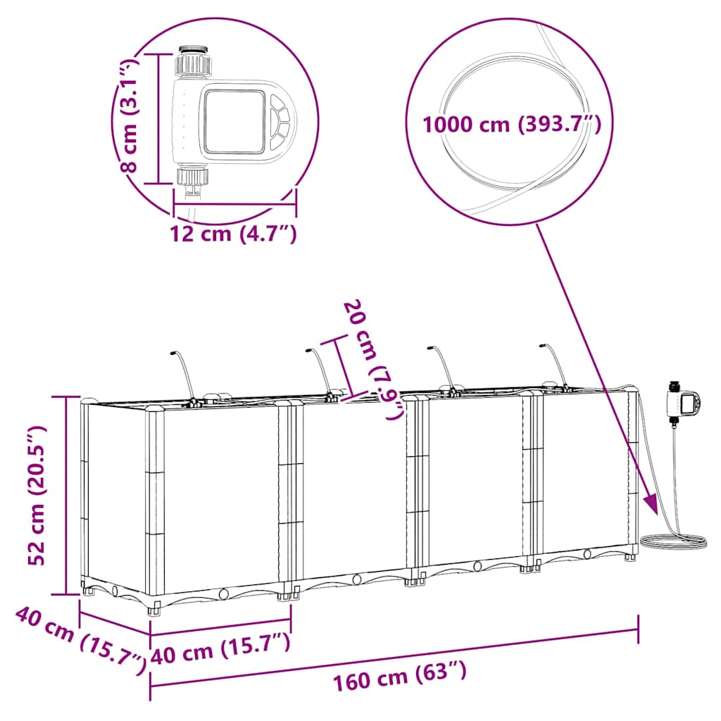 Garden Grey 160 x 40 x 52 cm Steel