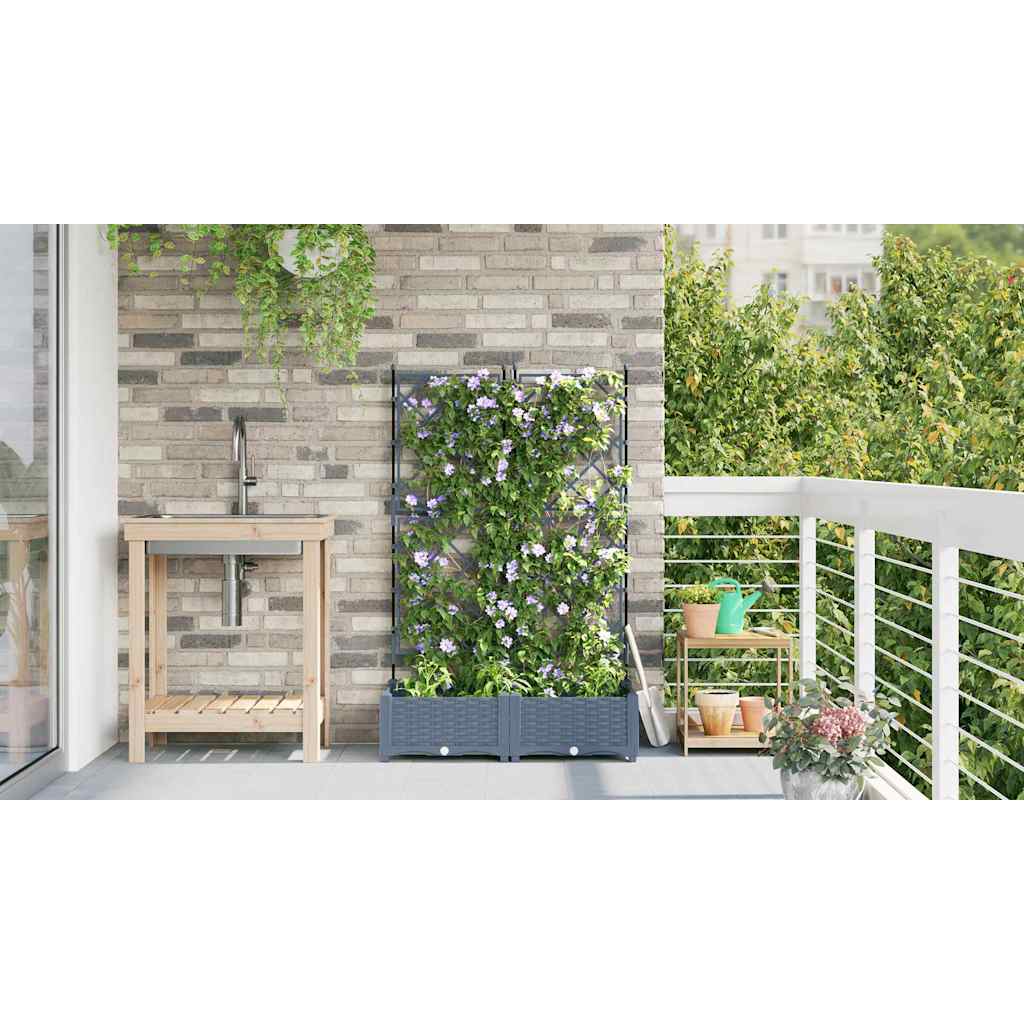 Garden Planter with Trellis Light grey 80 x 40 x 125.5 cm PP