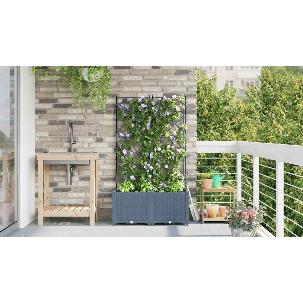 Garden Planter with Trellis 2 pcs Light grey 80 x 40 x 143 cm