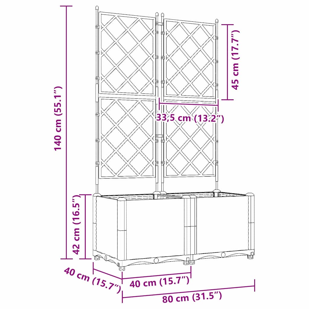 Garden Planter with Trellis 2 pcs Light grey 80 x 40 x 143 cm
