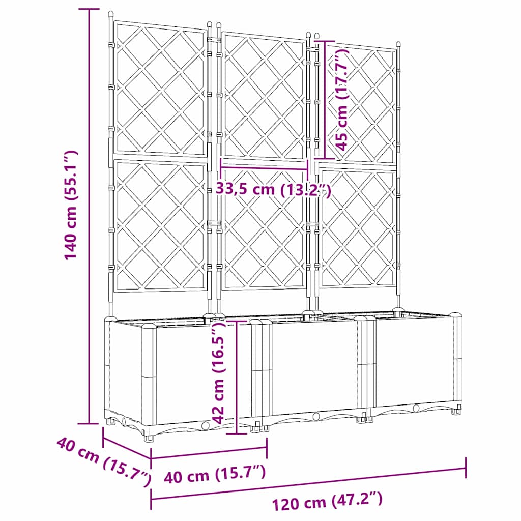 Garden Planter with Trellis 3 pcs Light grey 120 x 40 x 143 cm