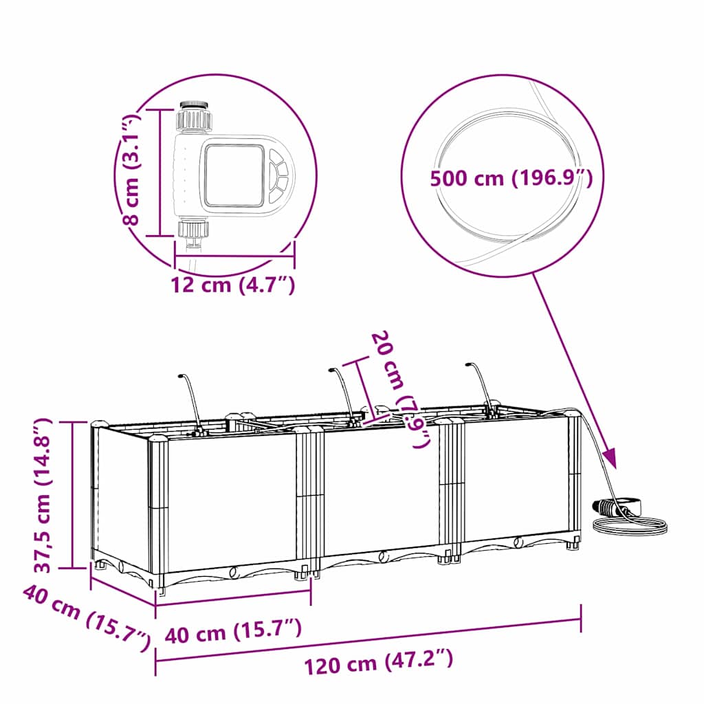 Garden Light grey 120 x 40 x 37.5 cm Steel