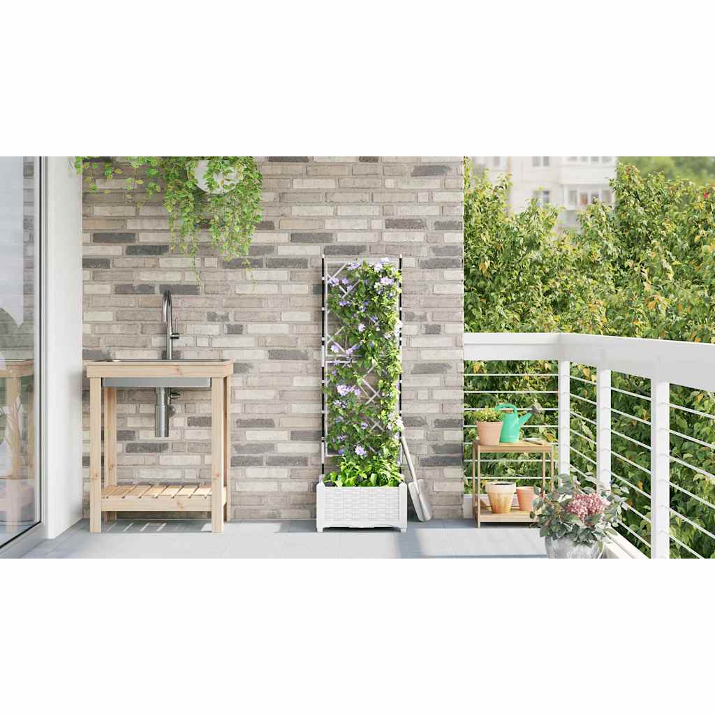 Garden Planter with Trellis White 40 x 40 x 125.5 cm PP