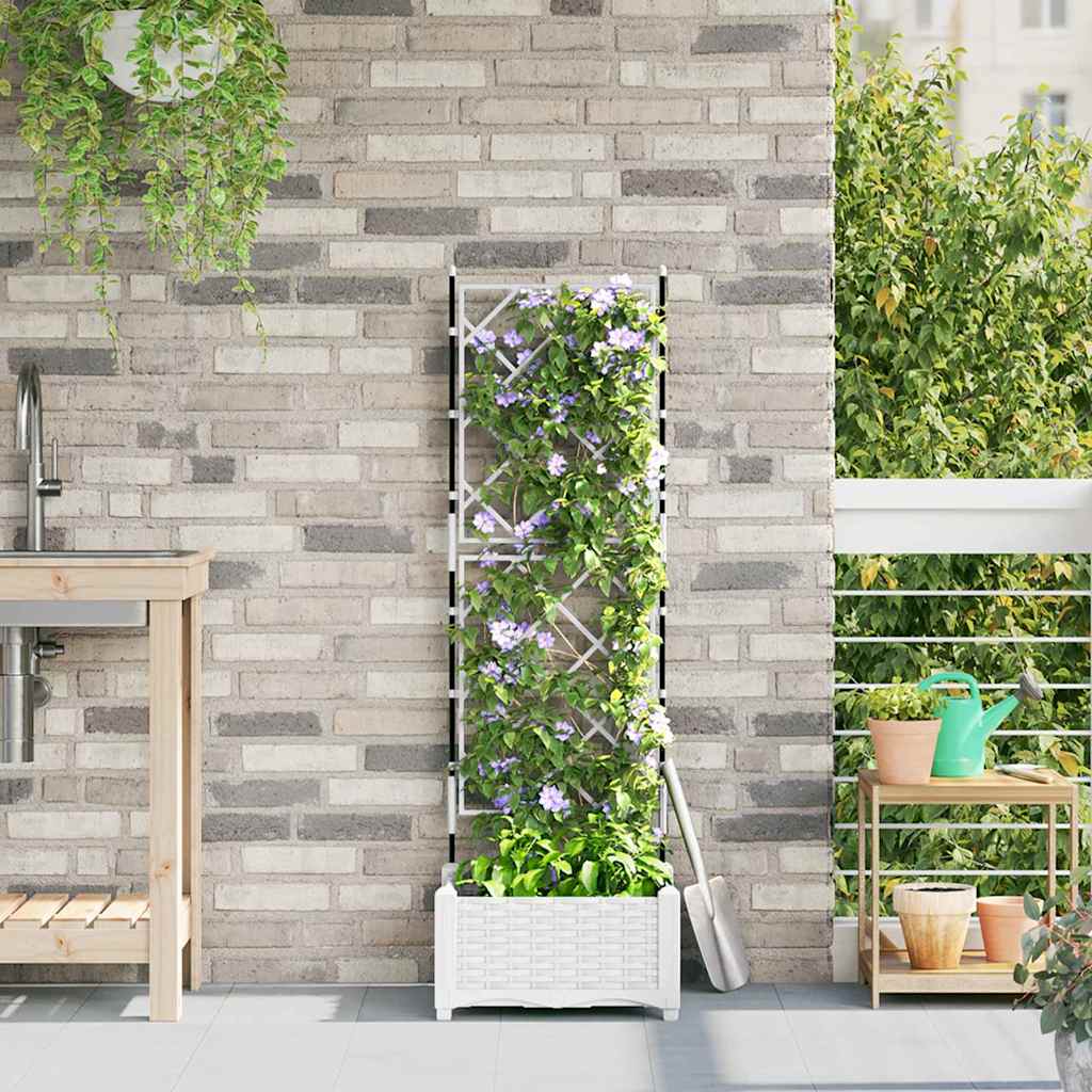 Garden Planter with Trellis White 40 x 40 x 125.5 cm PP