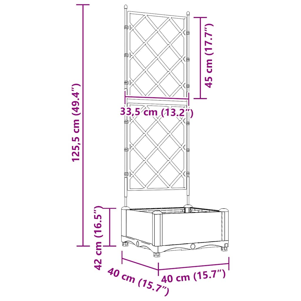 Garden Planter with Trellis White 40 x 40 x 125.5 cm PP
