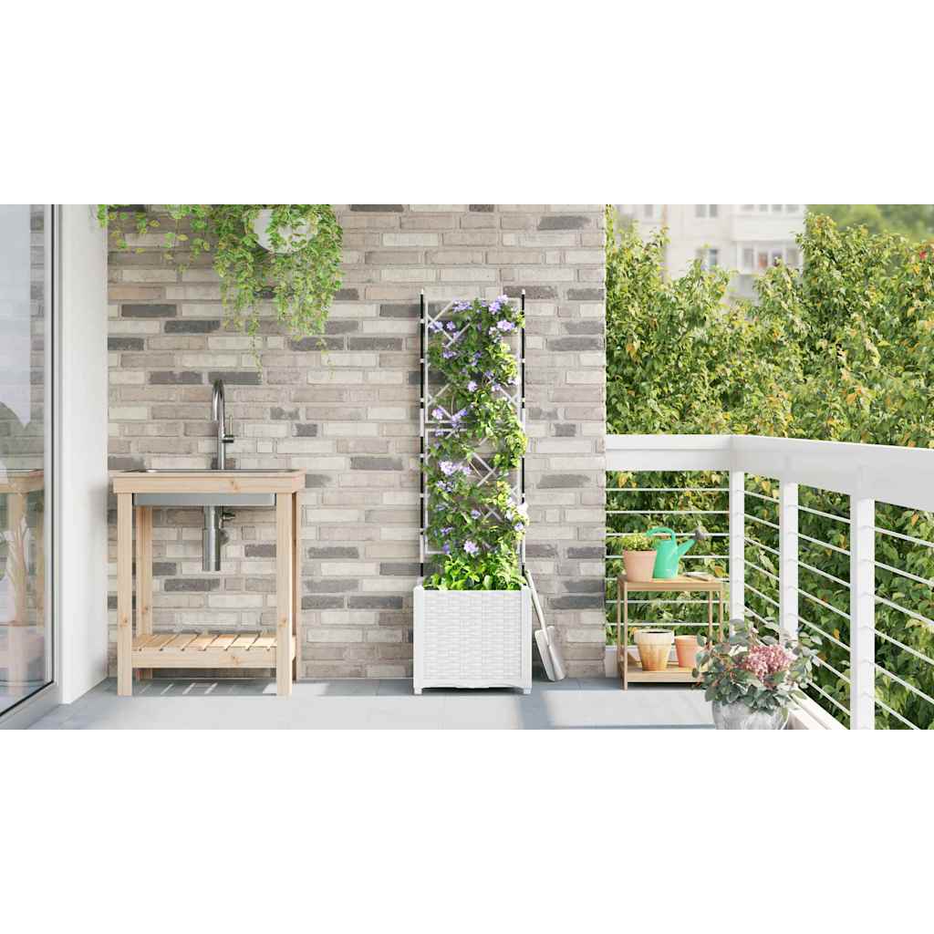 Garden Planter with Trellis White 40 x 40 x 143 cm PP
