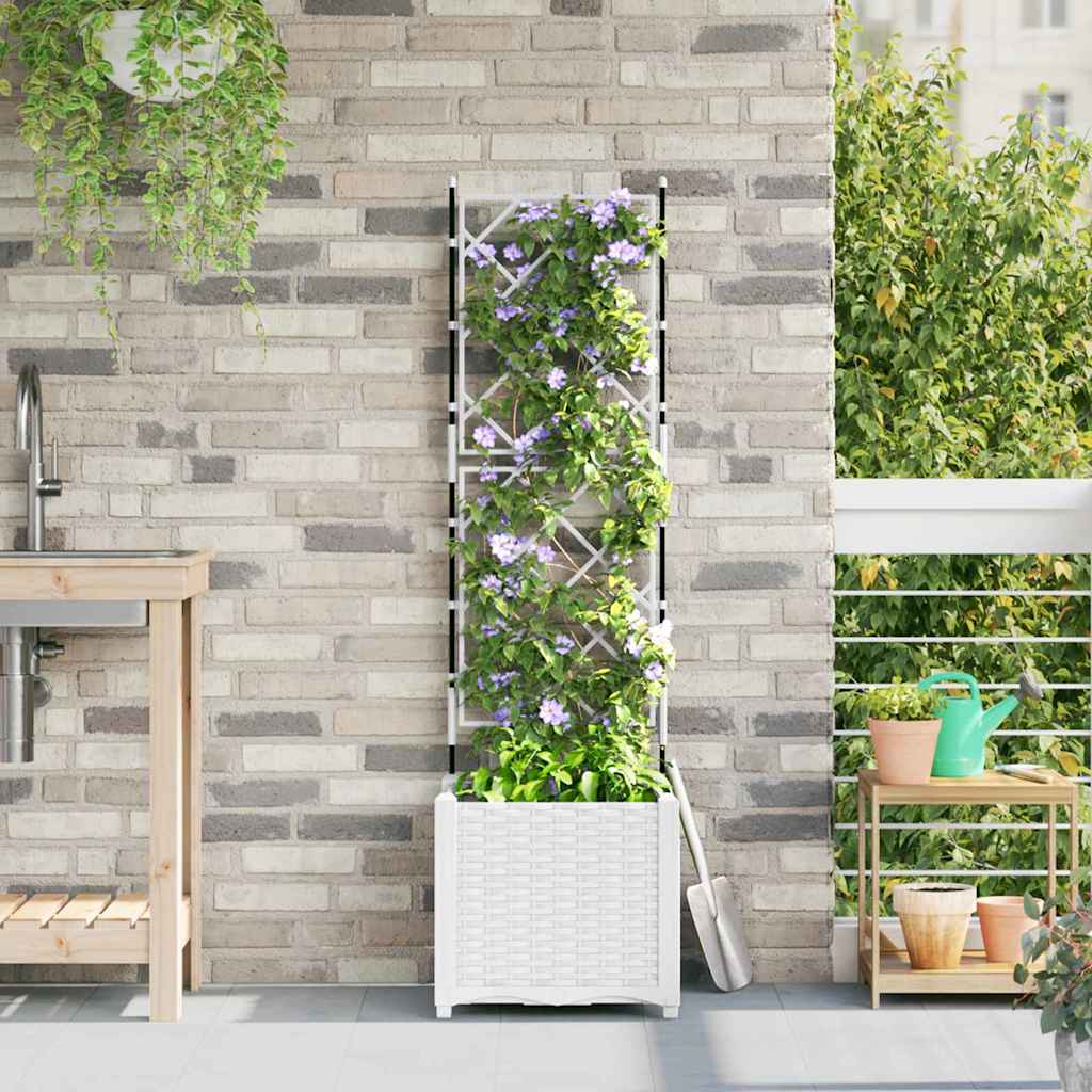 Garden Planter with Trellis White 40 x 40 x 143 cm PP