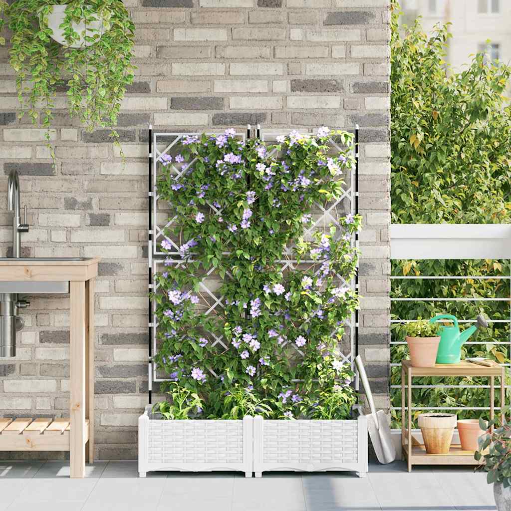 Garden Planter with Trellis White 80 x 40 x 125.5 cm PP