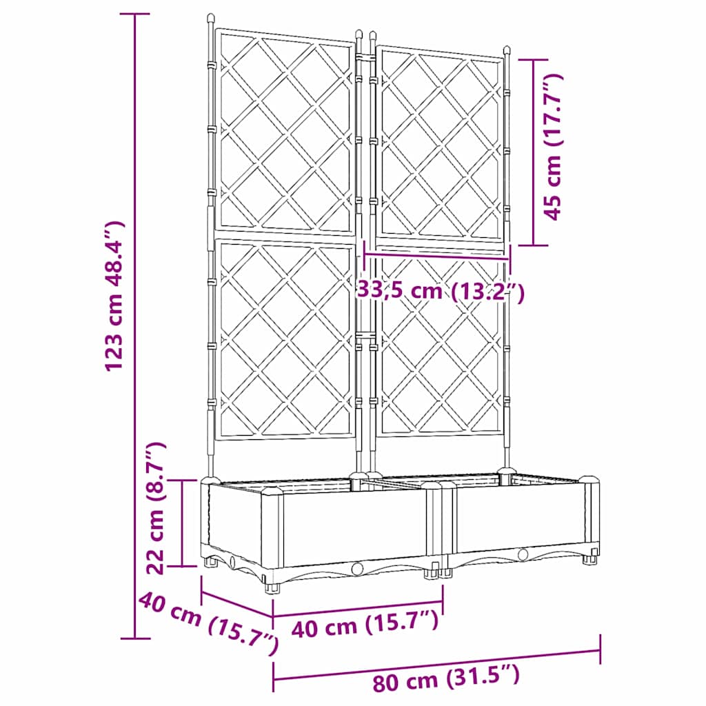 Garden Planter with Trellis White 80 x 40 x 125.5 cm PP