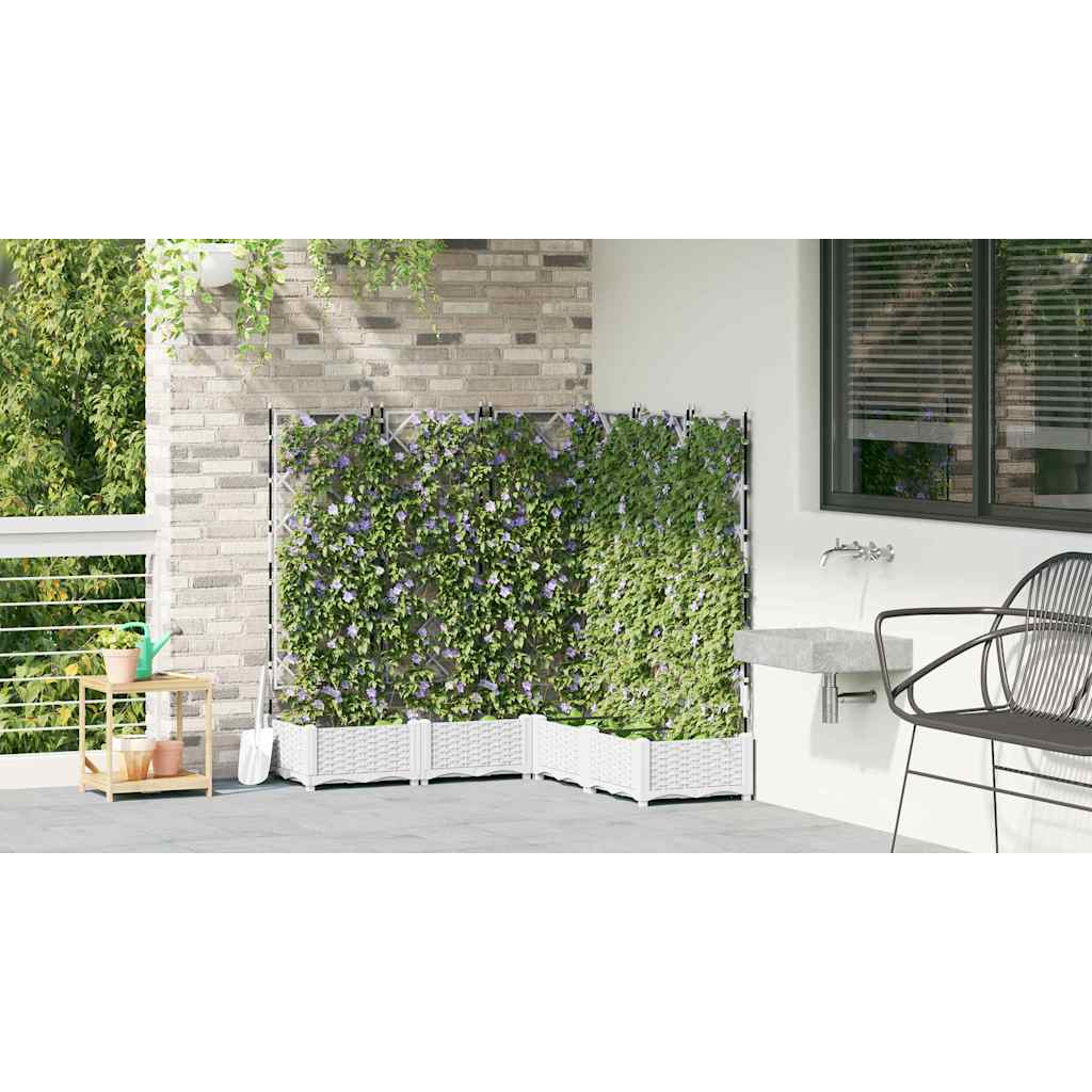 Garden Planter with Trellis 5 pcs White 120 x 120 x 125.5 cm PP
