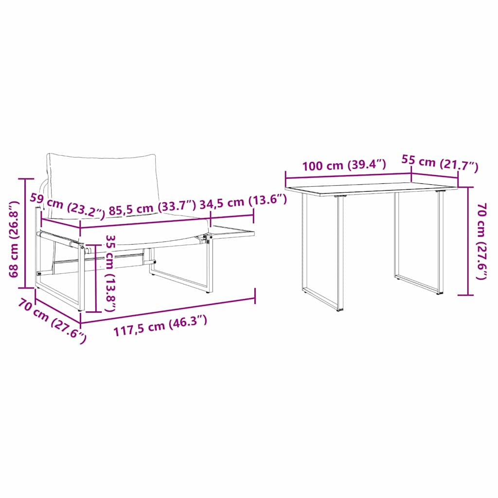 Garden Dining Set 2 pcs Light grey Steel