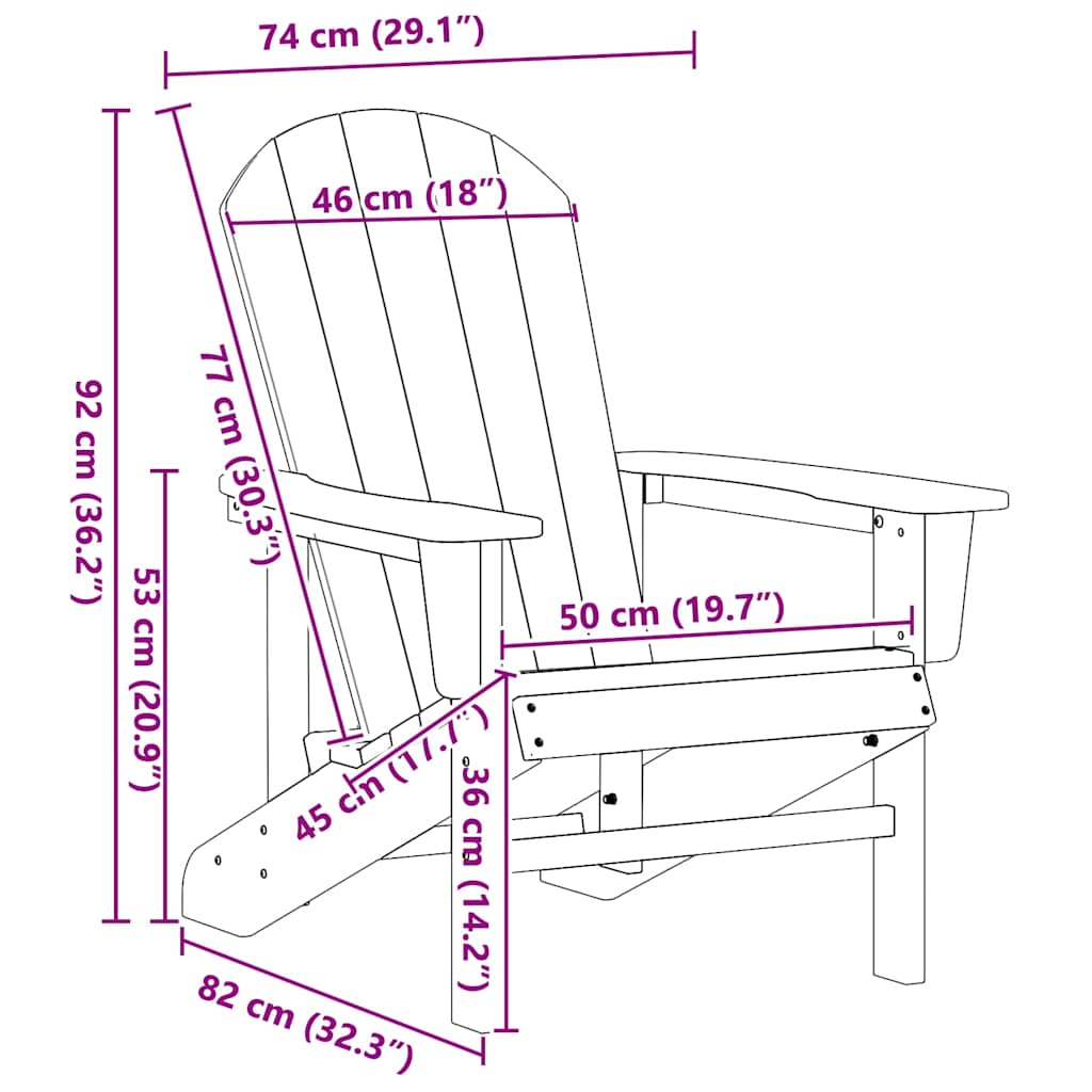 Adirondack Chair White 74 x 82 x 92cm Plastic