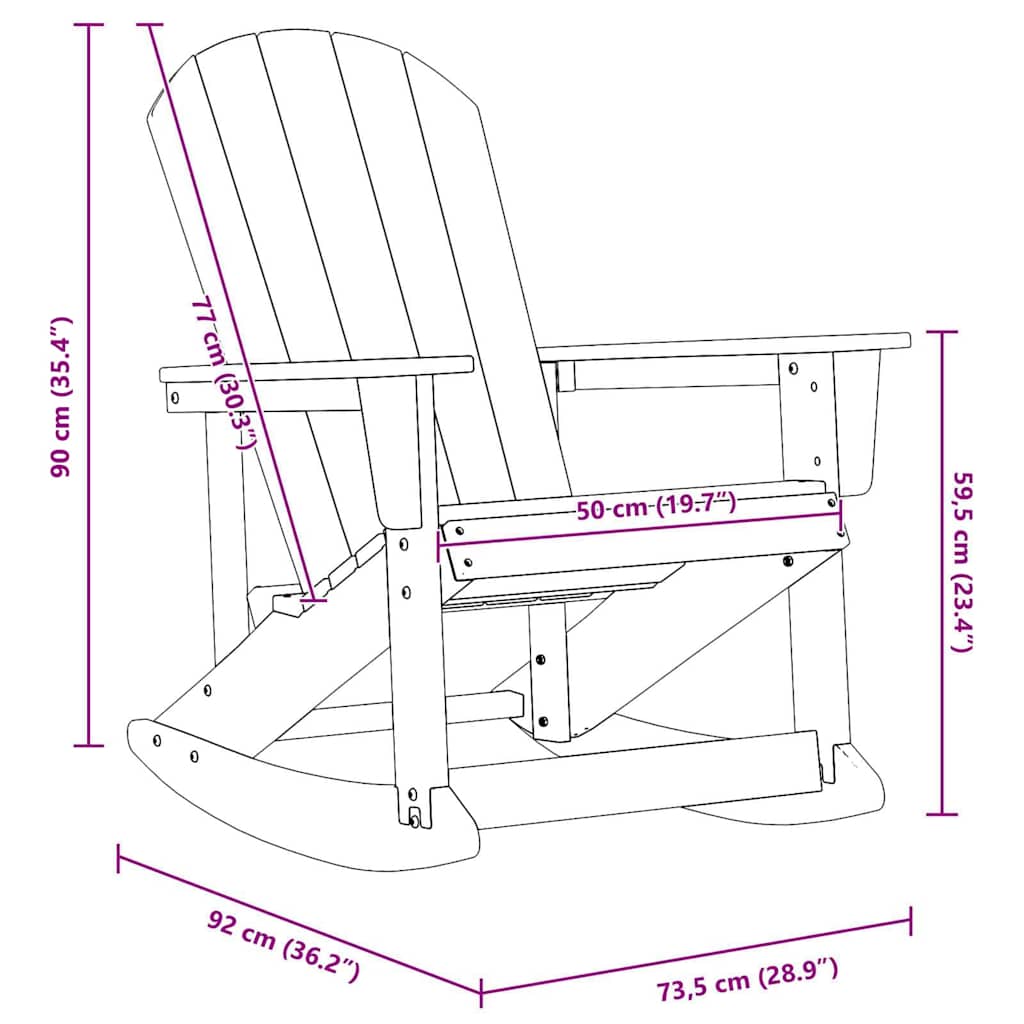 Adirondack Rocking Chair Black 73.5 x 92 x 90cm HDPE