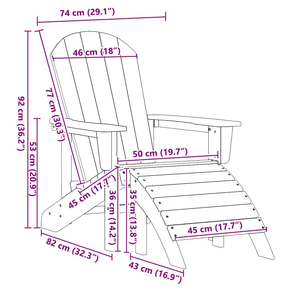 Adirondack Chair White 74 x 82 x 92cm HDPE