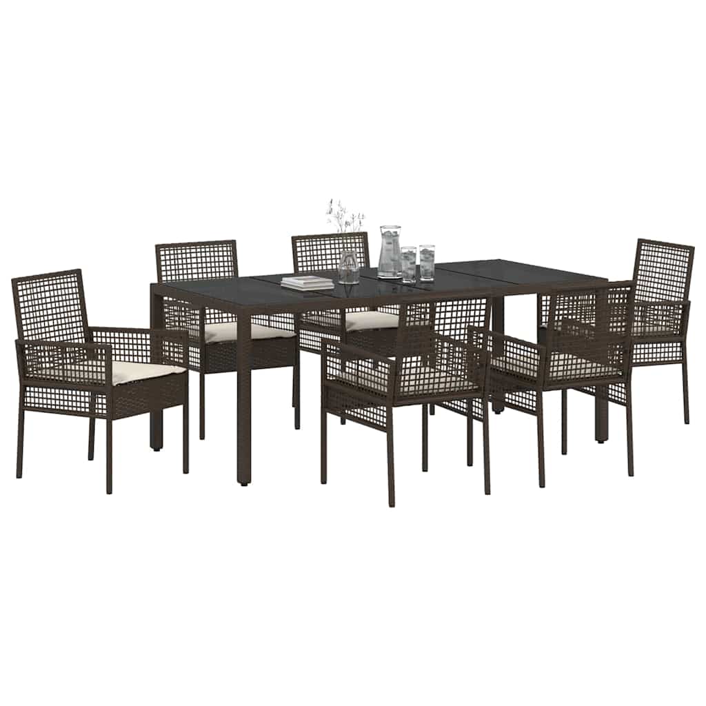 Garden Dining Set 7 pcs Brown Poly rattan
