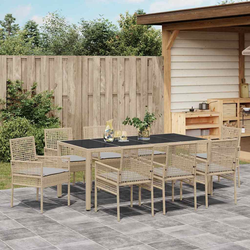 Garden Dining Set 9 pcs Beige Poly rattan