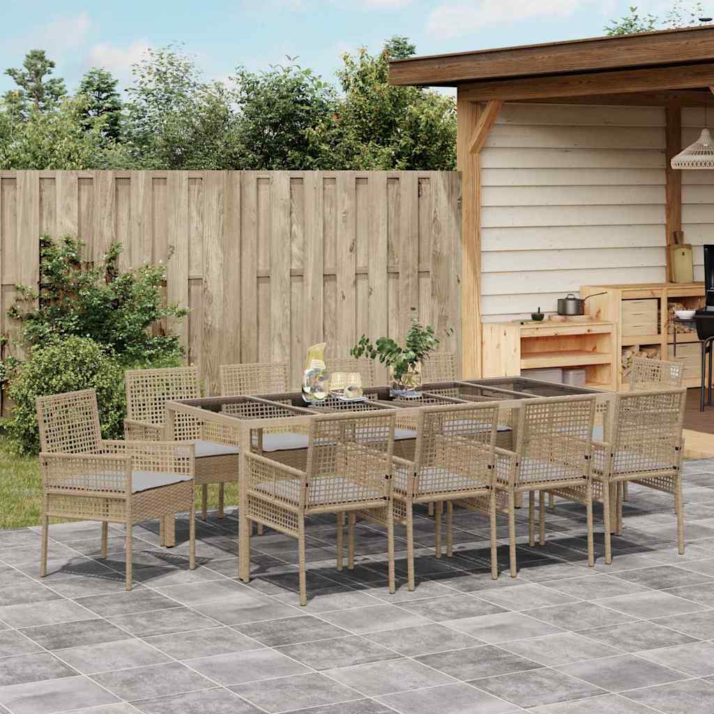 Garden Dining Set 11 pcs Beige Poly rattan