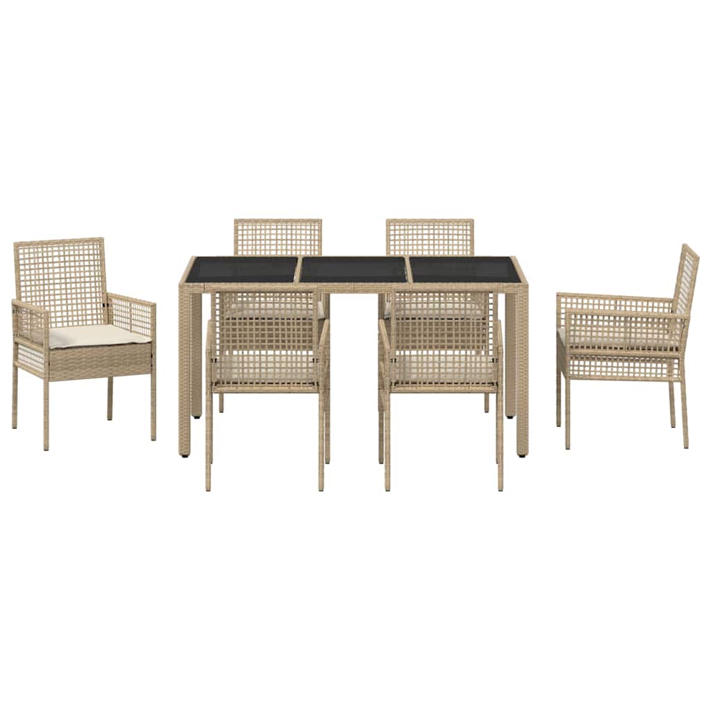 Garden Dining Set 7 pcs Beige Poly rattan