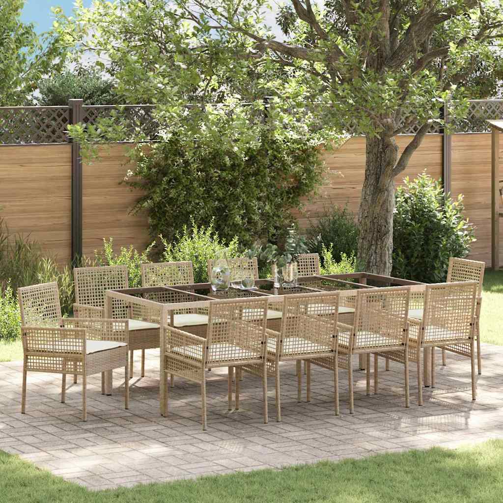 Garden Dining Set 11 pcs Beige Poly rattan