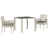 Garden Dining Set 3 pcs Light grey Poly rattan