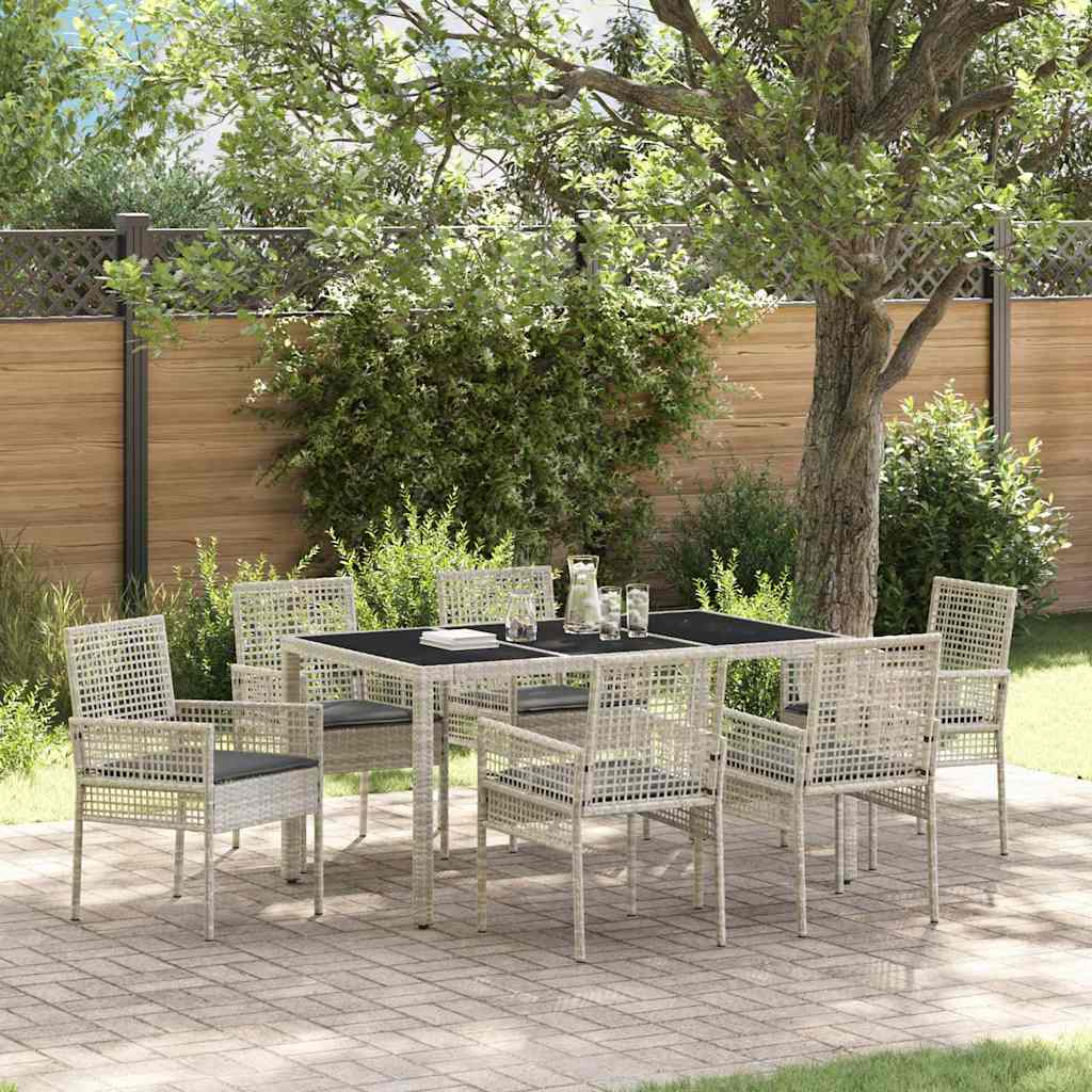 Garden Dining Set 7 pcs Light grey Poly rattan