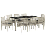 Garden Dining Set 9 pcs Light grey Poly rattan