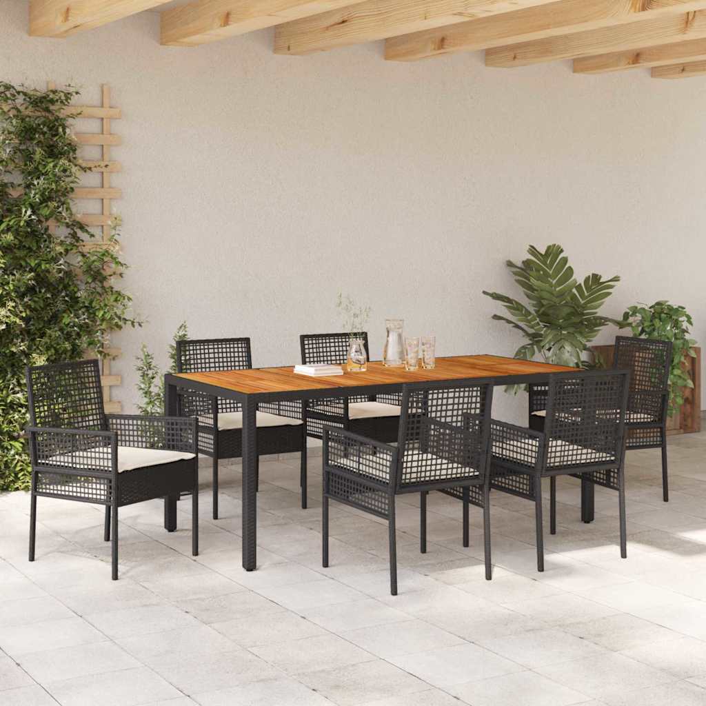 Garden Dining Set 7 pcs Black Poly rattan