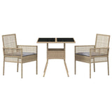 Garden Dining Set 3 pcs Beige Poly rattan