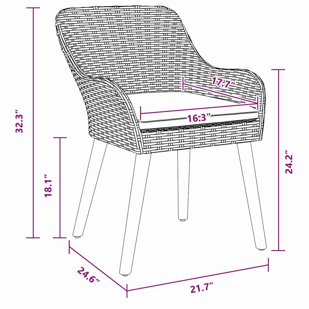 Garden Chair 2 pcs Grey 55 x 62.5 x 82cm Poly Rattan