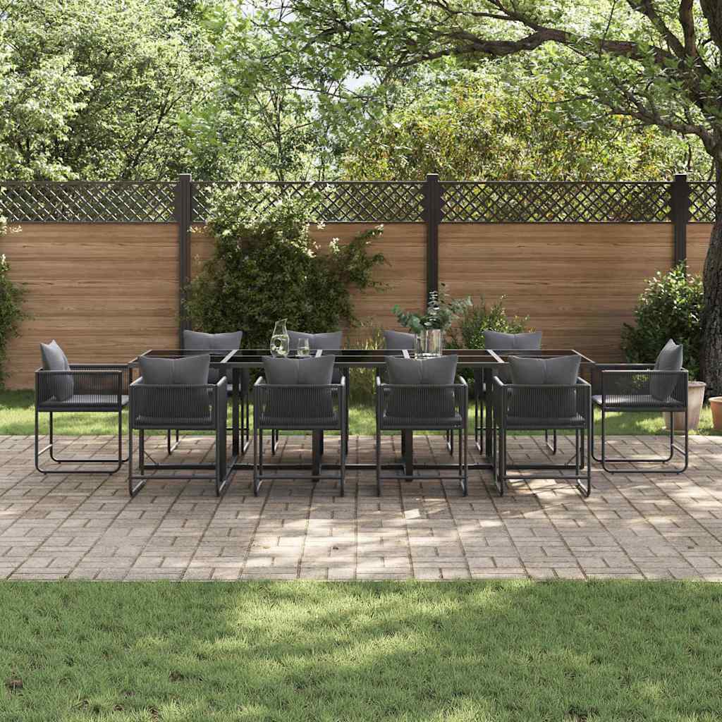 Garden Dining Set 11 pcs Black Steel