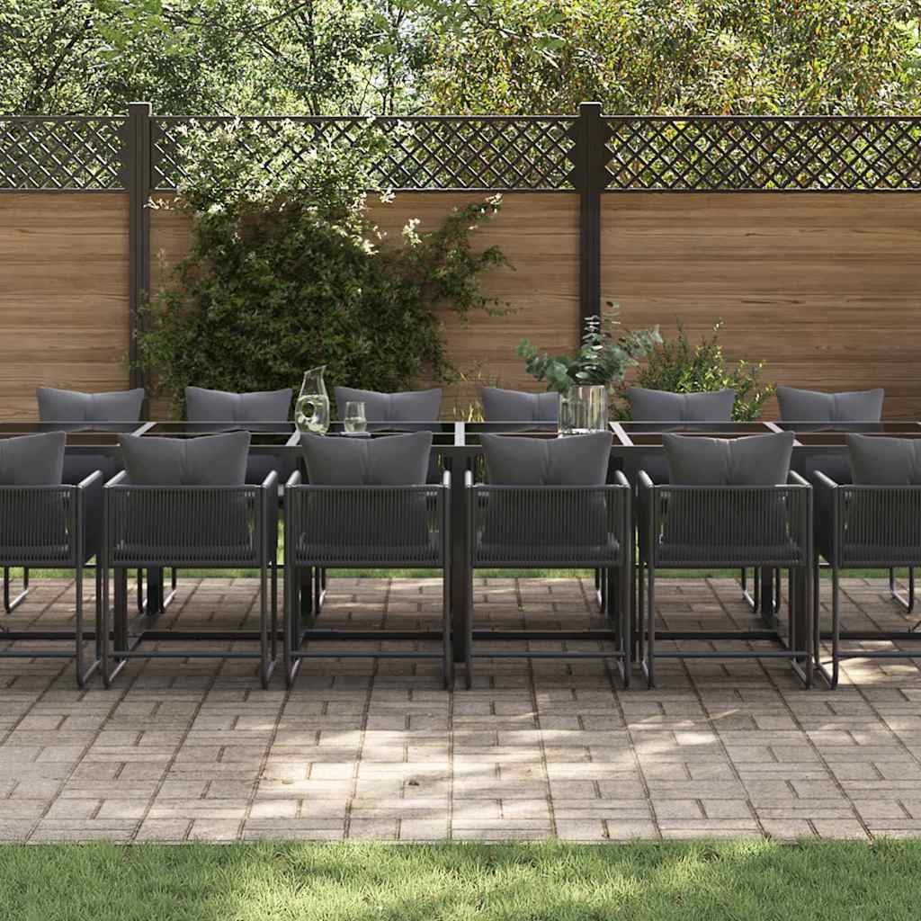 Garden Dining Set 17 pcs Black Steel