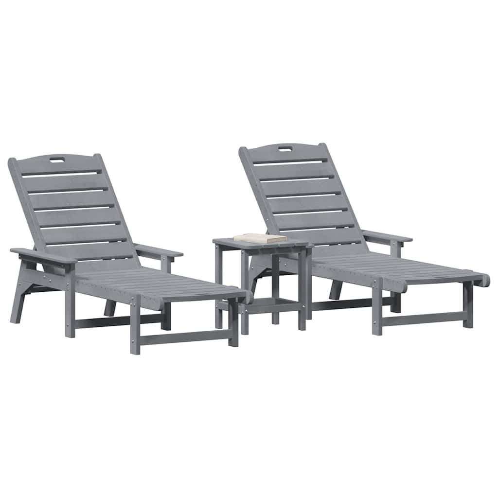 Sun Lounger Reclining 3 pcs Light Grey Polyethylene