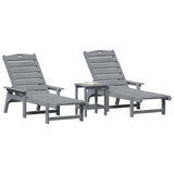 Sun Lounger Reclining 3 pcs Light Grey Polyethylene