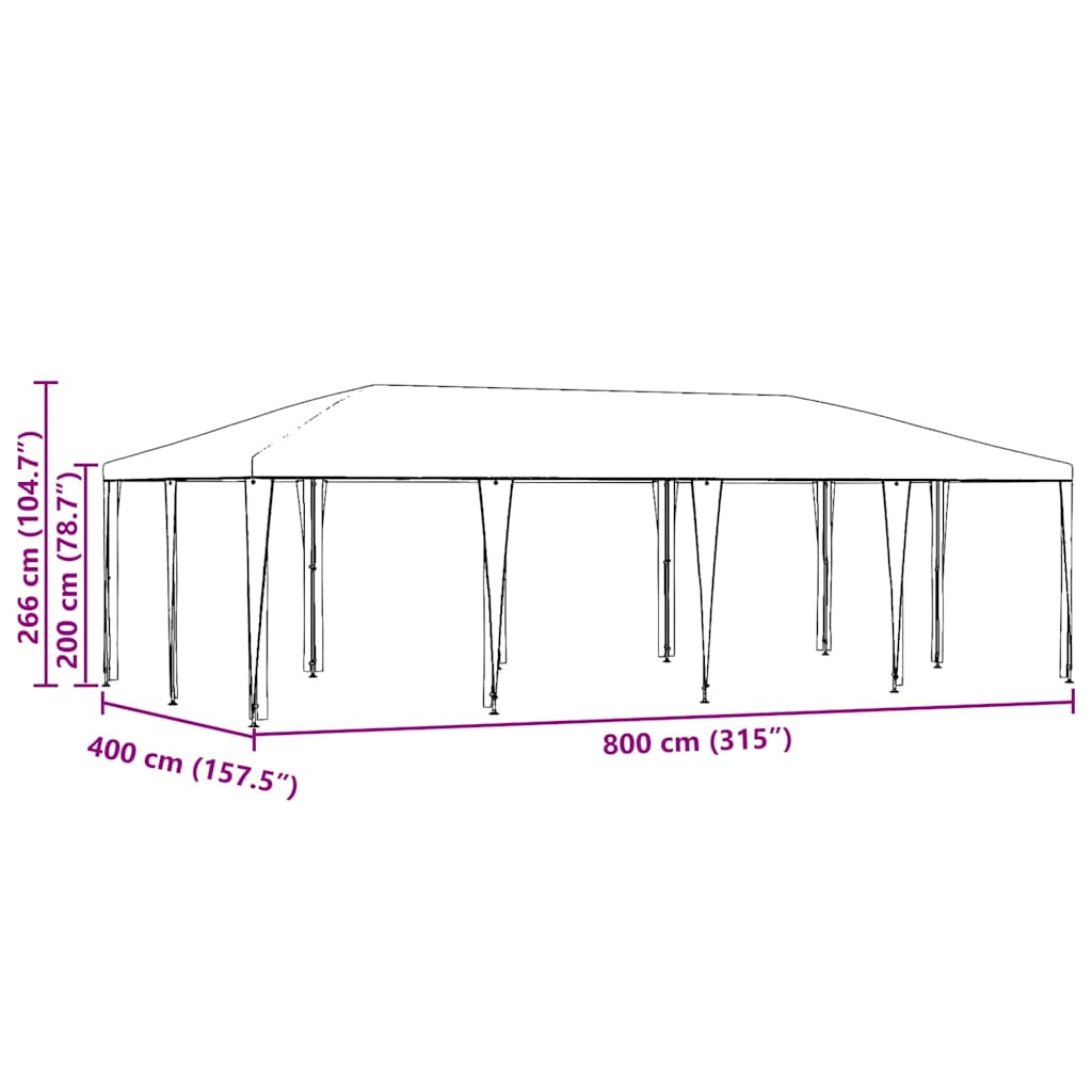 Party Tent White 800 x 400 x 266 cm Polyester and Steel