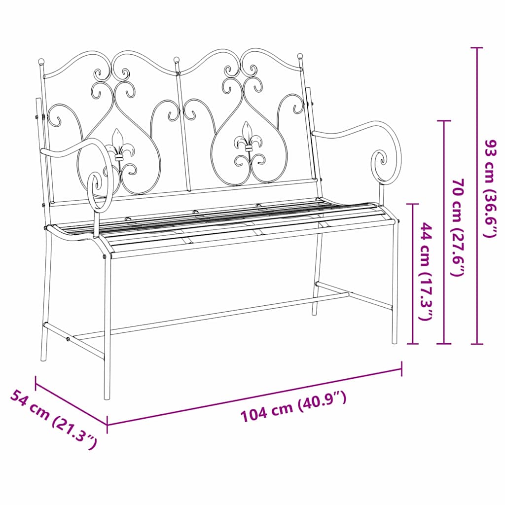Garden Bench White 104 x 54 x 93cm Steel