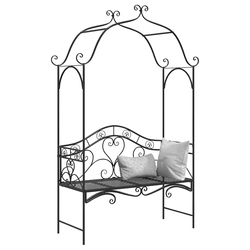 Garden Bench with Cushion Black 104 x 54 x 93cm Steel