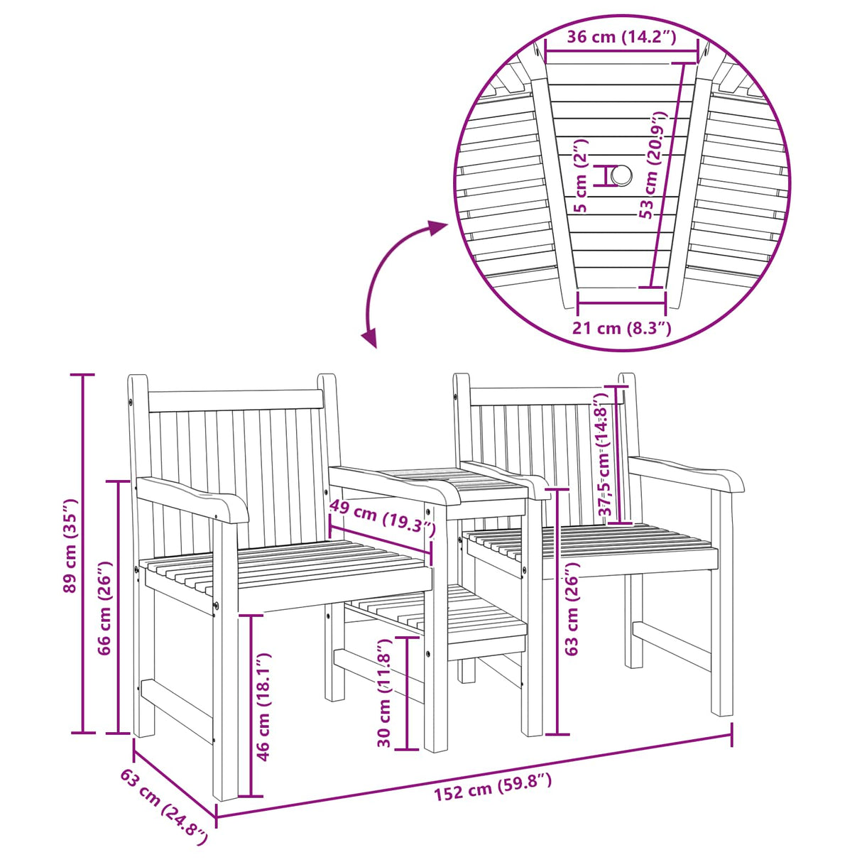 Outdoor Chairs Brown 152 x 63 x 89 cm Solid teak wood