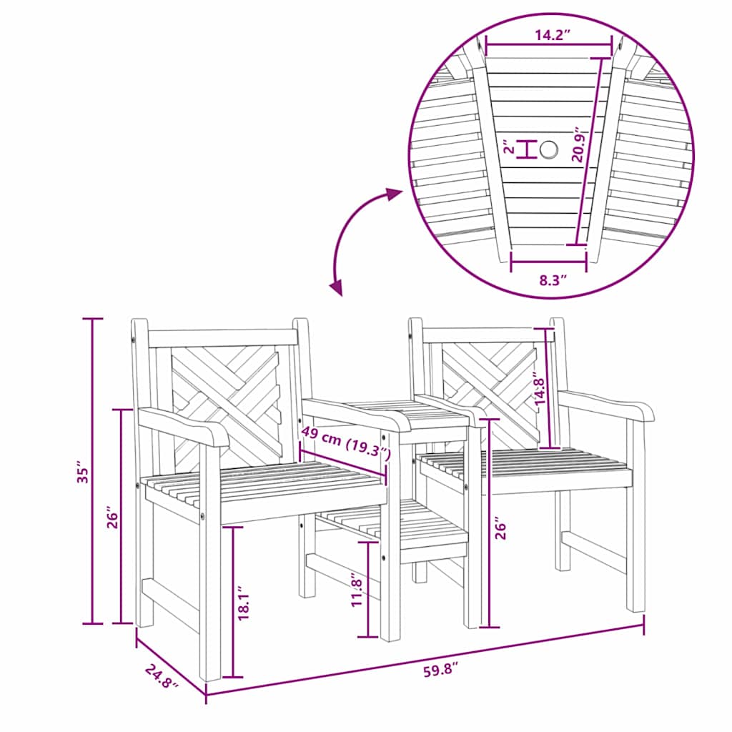 Outdoor Chairs Brown 152 x 63 x 89 cm Solid teak wood