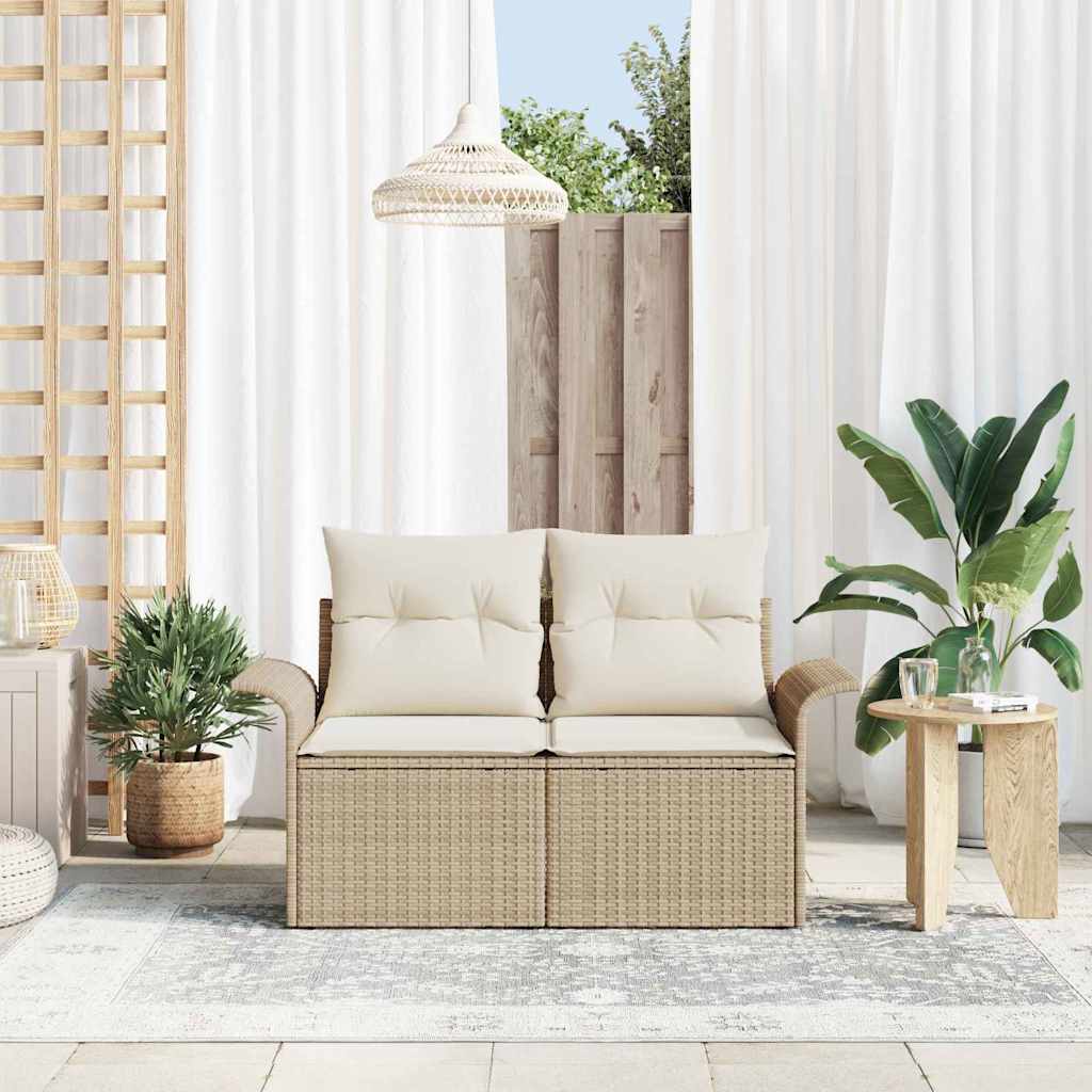 Garden Sofa with Cushion Beige 141 x 62 x 69cm Poly Rattan