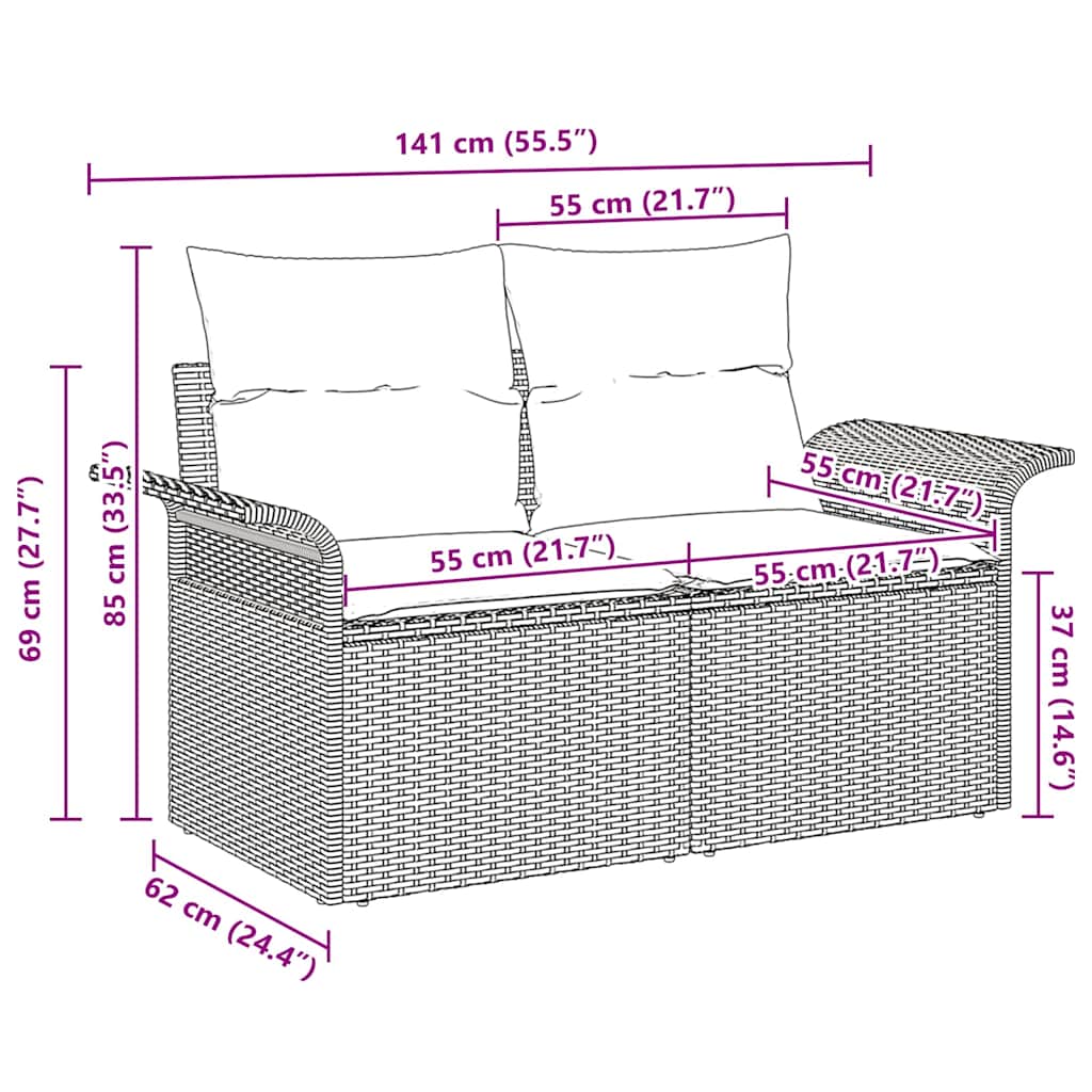 Garden Sofa with Cushion Black 141 x 62 x 69cm Poly Rattan