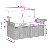 Garden Sofa with Cushion Black 141 x 62 x 69cm Poly Rattan
