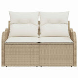Garden Sofa with Cushion Beige 121 x 62 x 69cm Poly Rattan