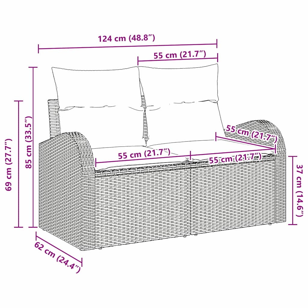 Garden Sofa Black 124 x 62 x 69cm Poly Rattan