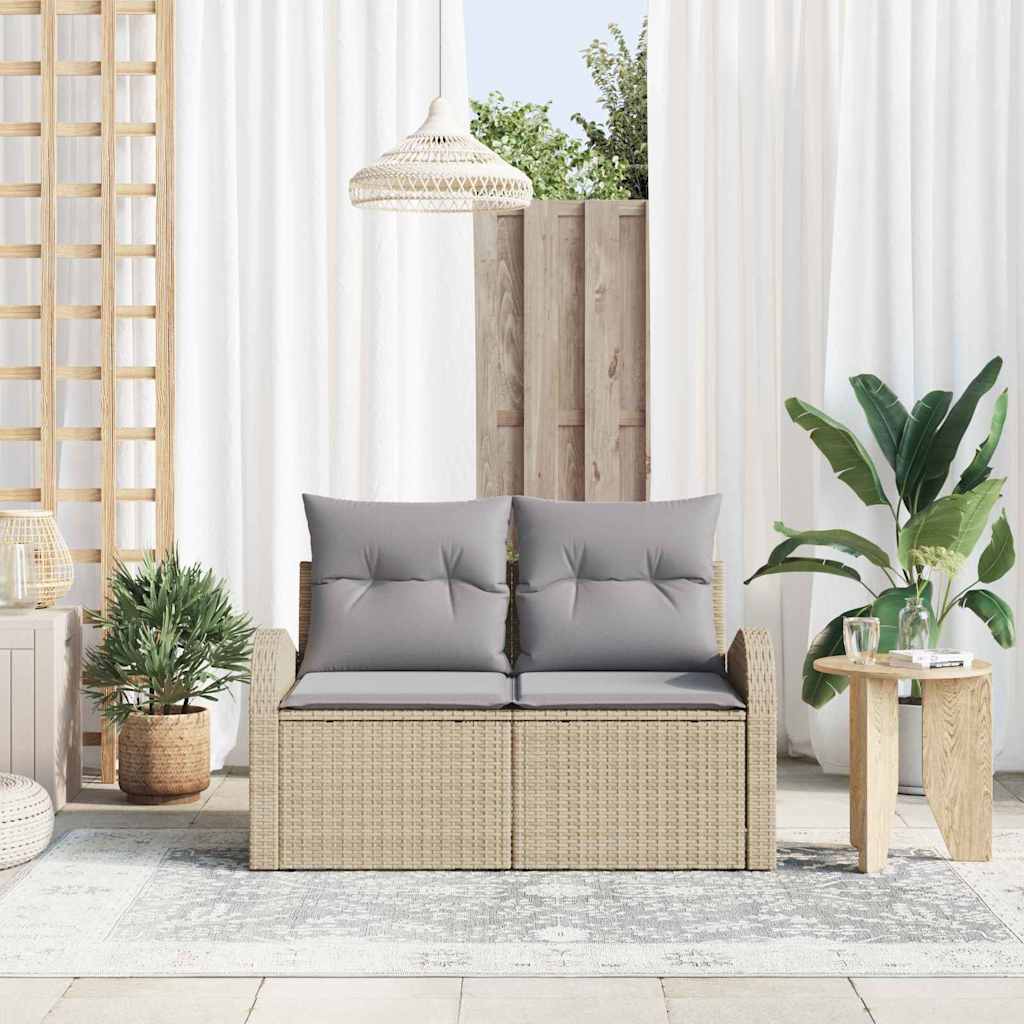 Garden Sofa with Cushion Beige 124 x 62 x 69cm Poly Rattan