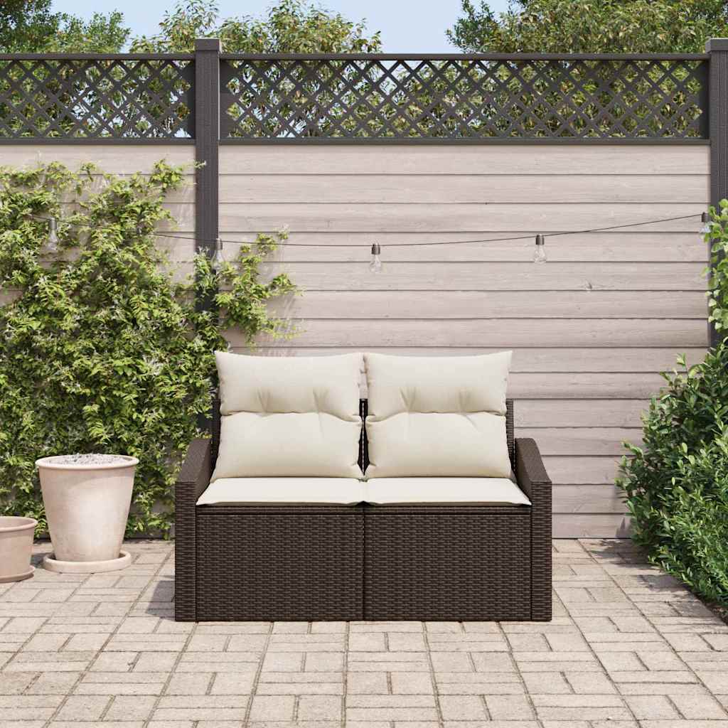 Garden Sofa with Cushion Brown 123 x 62 x 69cm Poly Rattan