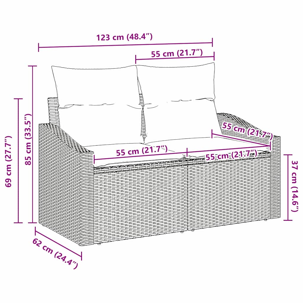 Garden Sofa with Cushion Brown 123 x 62 x 69cm Poly Rattan